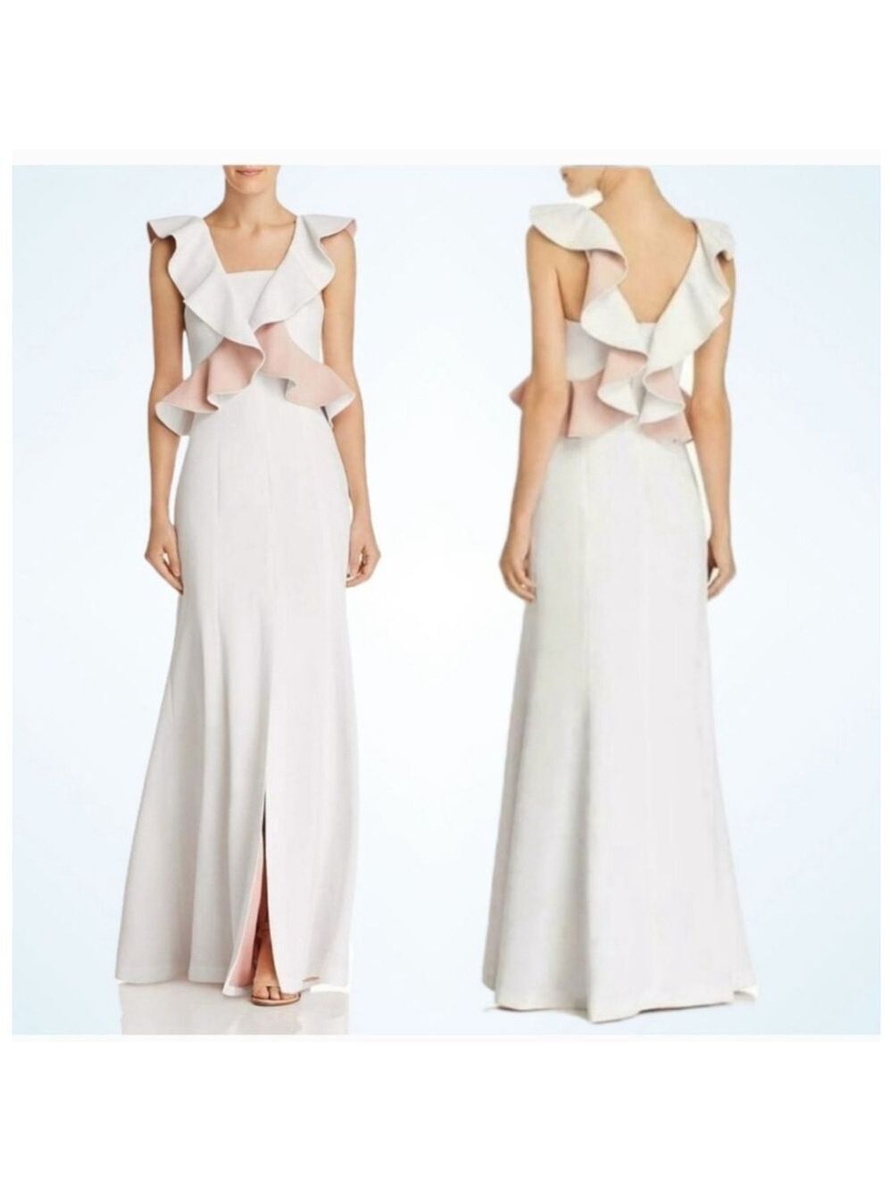 C/MEO Collective Elation Ruffle Maxi Dress Ivory Blush Size Large